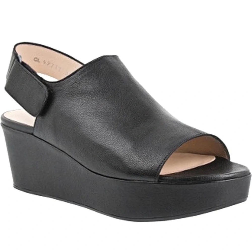 Stuart Weitzman “Offset” Leather Platform Wedges